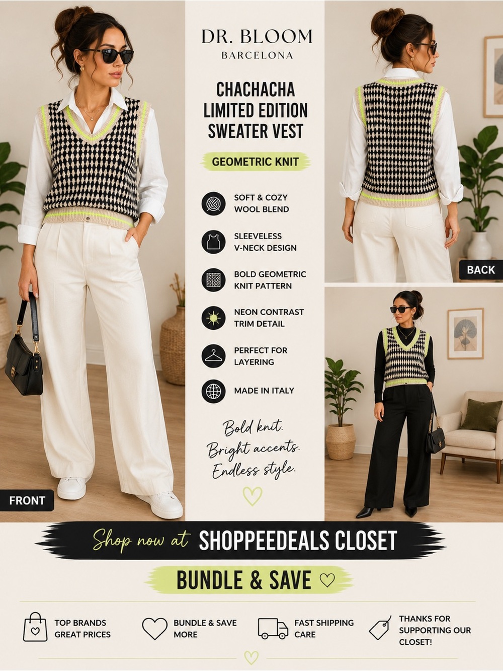 Dr. Bloom Barcelona Chachacha Limited Edition Geometric Knit Sweater Vest